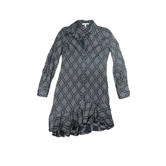 DEREK LAM 10 CROSBY Textured Ruffled Long Sleeve Asymmetrical Shirt Dress Size 4 - Picture 2 of 4